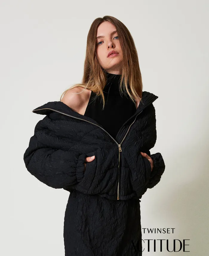 Twinset Embossed Short Puffer Jacket Black Women Jackets And Outerwear