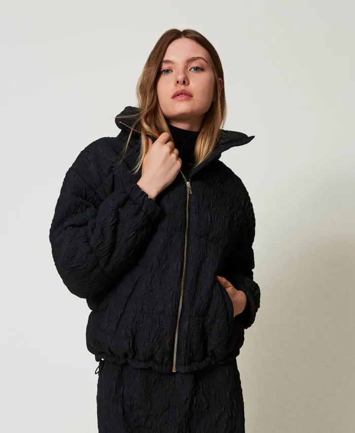 Twinset Embossed Short Puffer Jacket Black Women Jackets And Outerwear Twinset Embossed Short Puffer Jacket Black Women Jackets And Outerwear