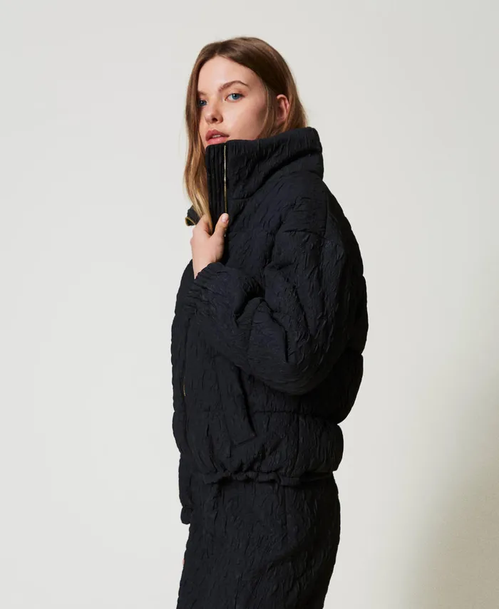 Twinset Embossed Short Puffer Jacket Black Women Jackets And Outerwear Twinset Embossed Short Puffer Jacket Black Women Jackets And Outerwear