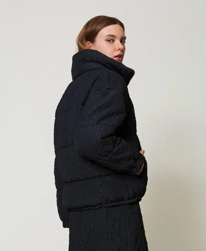 Twinset Embossed Short Puffer Jacket Black Women Jackets And Outerwear Twinset Embossed Short Puffer Jacket Black Women Jackets And Outerwear