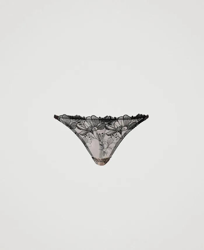 Twinset Embroidered Tulle GString Twotone Wonder Beige Black Women Underwear And Nightwear Twinset Embroidered Tulle GString Twotone Wonder Beige Black Women Underwear And Nightwear