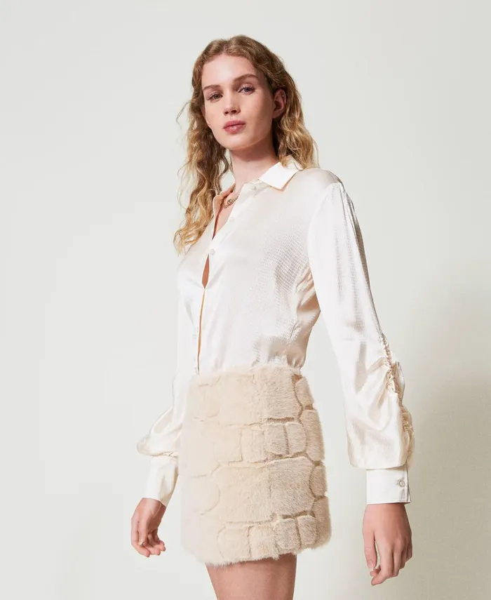 Twinset Faux Fur Miniskirt With Oval T White Cream Women Skirts Twinset Faux Fur Miniskirt With Oval T White Cream Women Skirts