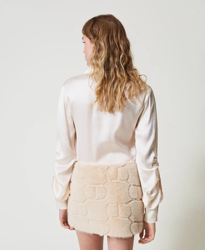 Twinset Faux Fur Miniskirt With Oval T White Cream Women Skirts Twinset Faux Fur Miniskirt With Oval T White Cream Women Skirts