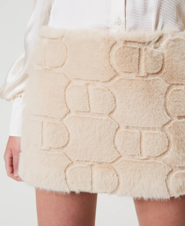 Twinset Faux Fur Miniskirt With Oval T White Cream Women Skirts Twinset Faux Fur Miniskirt With Oval T White Cream Women Skirts
