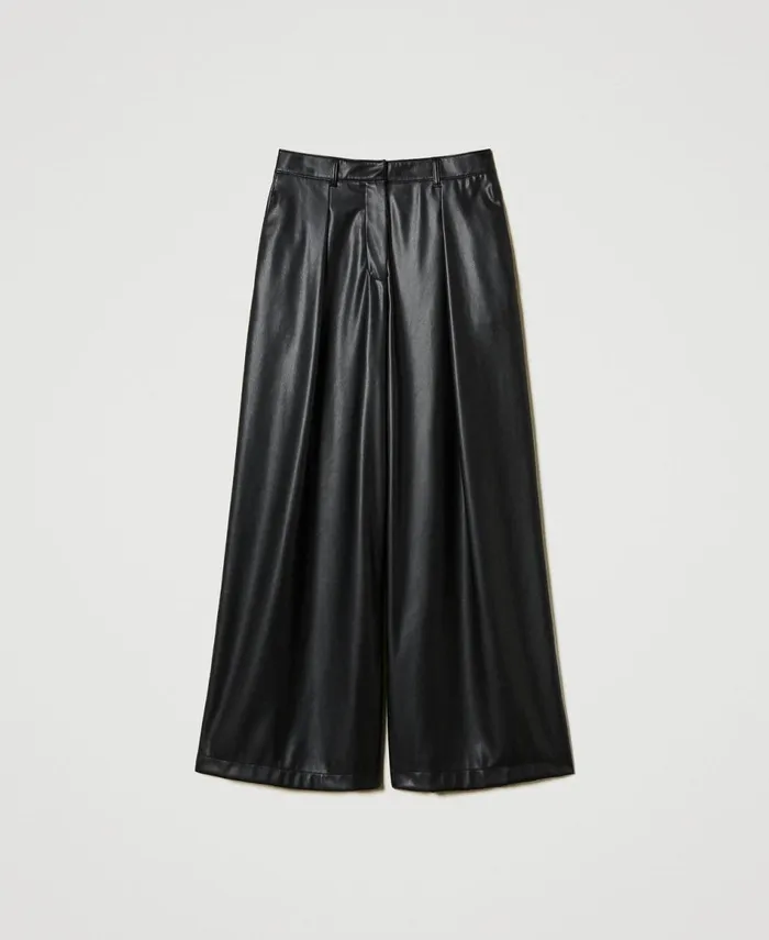 Twinset Faux Leather Wide Leg Trousers Black Women Suits And Sets Twinset Faux Leather Wide Leg Trousers Black Women Suits And Sets