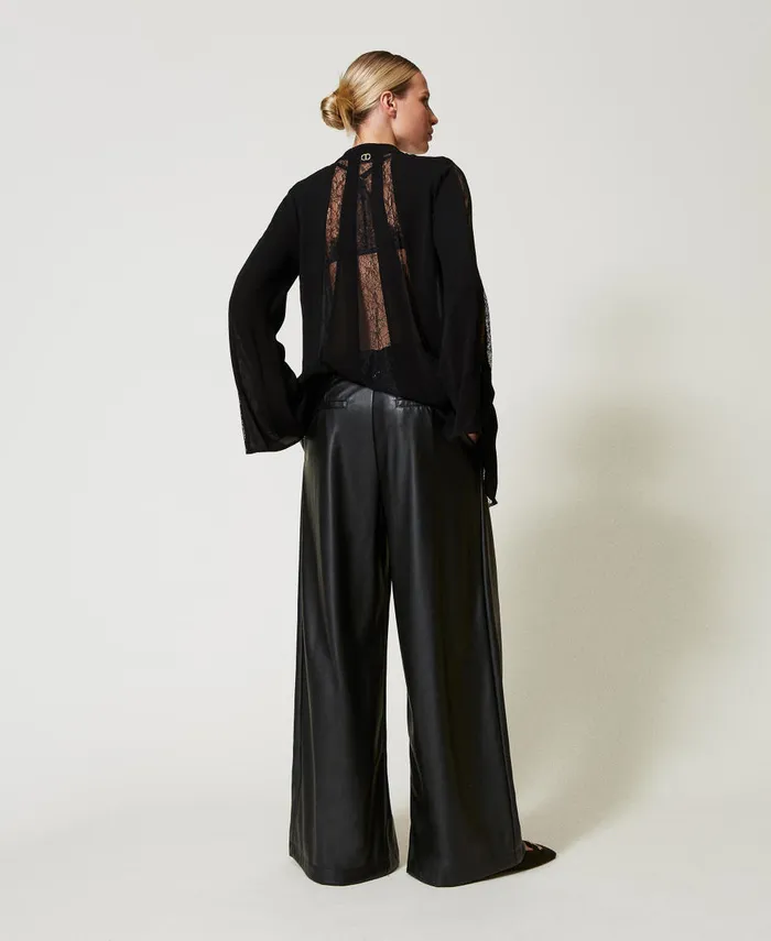 Twinset Faux Leather Wide Leg Trousers Black Women Suits And Sets Twinset Faux Leather Wide Leg Trousers Black Women Suits And Sets
