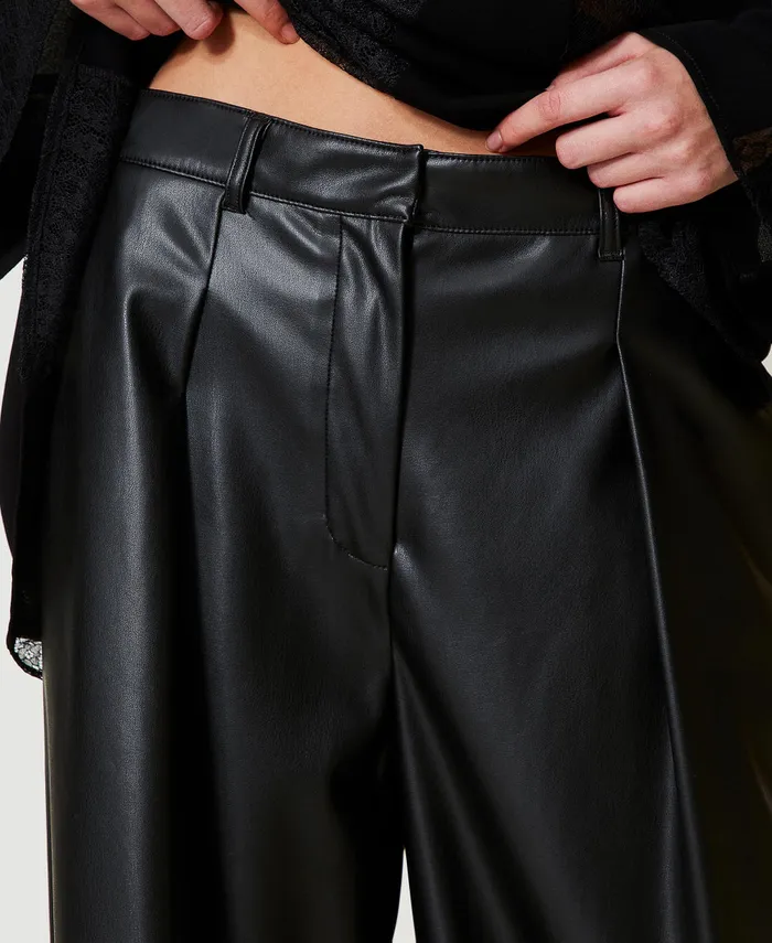 Twinset Faux Leather Wide Leg Trousers Black Women Suits And Sets Twinset Faux Leather Wide Leg Trousers Black Women Suits And Sets
