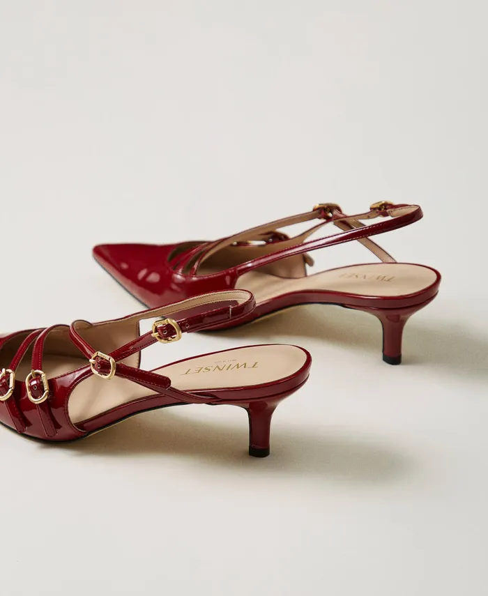 Twinset Faux Patent Leather Sling Back Court Shoes With Straps Pompeiian Red Women Heels Twinset Faux Patent Leather Sling Back Court Shoes With Straps Pompeiian Red Women Heels