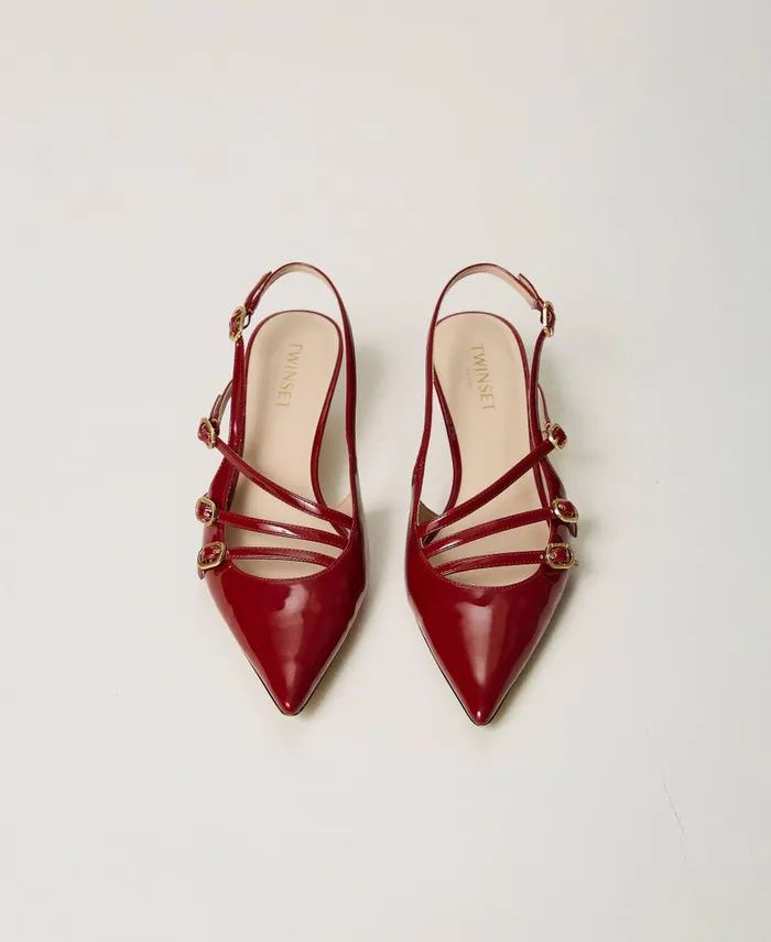 Twinset Faux Patent Leather Sling Back Court Shoes With Straps Pompeiian Red Women Heels Twinset Faux Patent Leather Sling Back Court Shoes With Straps Pompeiian Red Women Heels