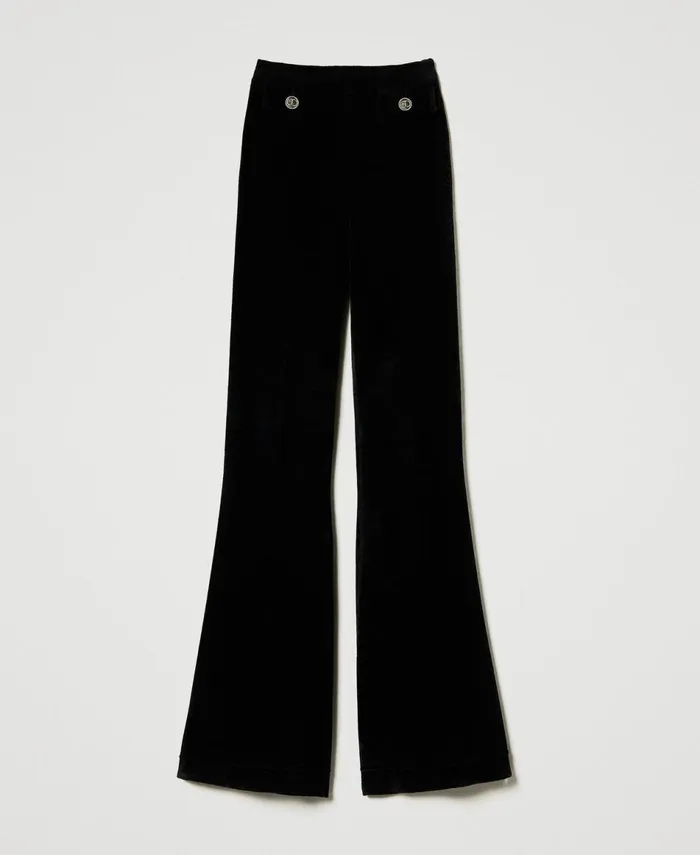 Twinset Flared Knit Trousers With Oval T Buttons Black Women Suits And Sets Twinset Flared Knit Trousers With Oval T Buttons Black Women Suits And Sets