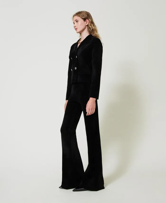 Twinset Flared Knit Trousers With Oval T Buttons Black Women Suits And Sets Twinset Flared Knit Trousers With Oval T Buttons Black Women Suits And Sets