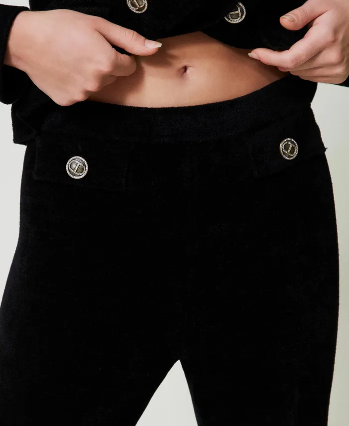 Twinset Flared Knit Trousers With Oval T Buttons Black Women Suits And Sets Twinset Flared Knit Trousers With Oval T Buttons Black Women Suits And Sets