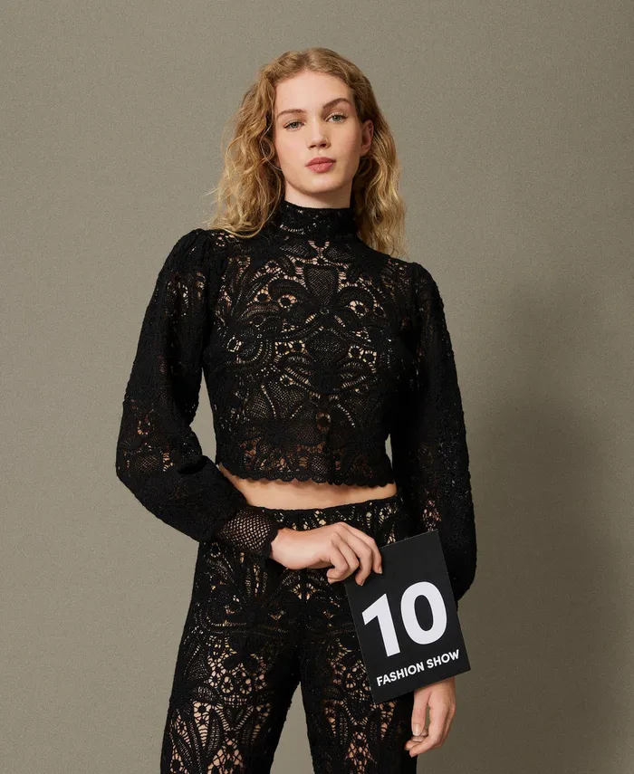 Twinset Floral Crochet Boxy Jumper Black Women Jumpers And Cardigans