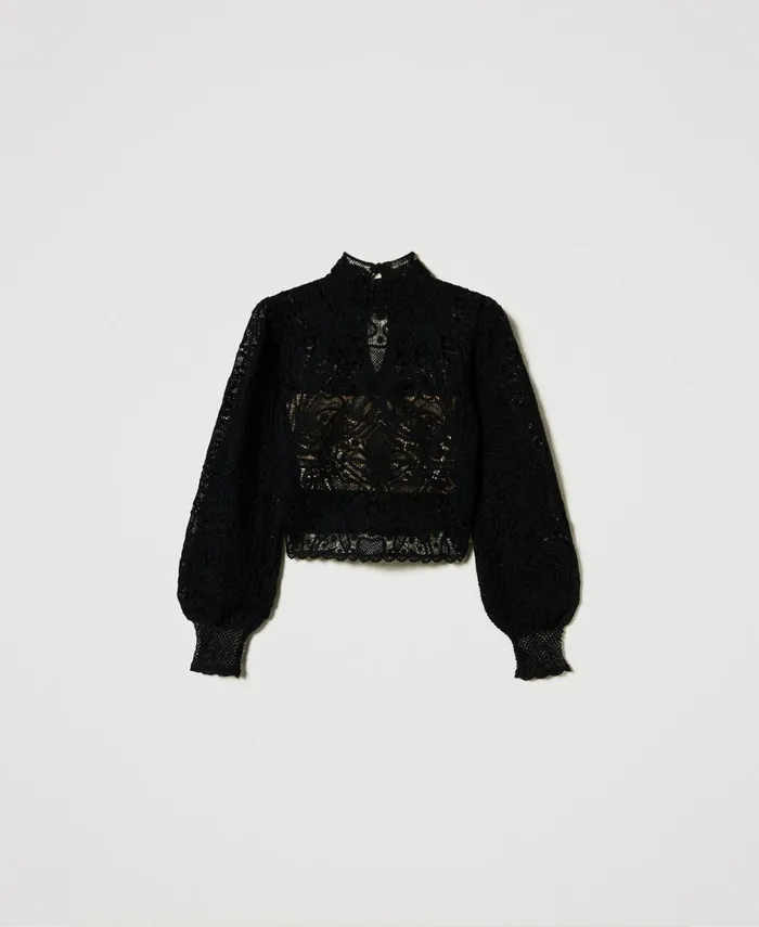 Twinset Floral Crochet Boxy Jumper Black Women Jumpers And Cardigans Twinset Floral Crochet Boxy Jumper Black Women Jumpers And Cardigans