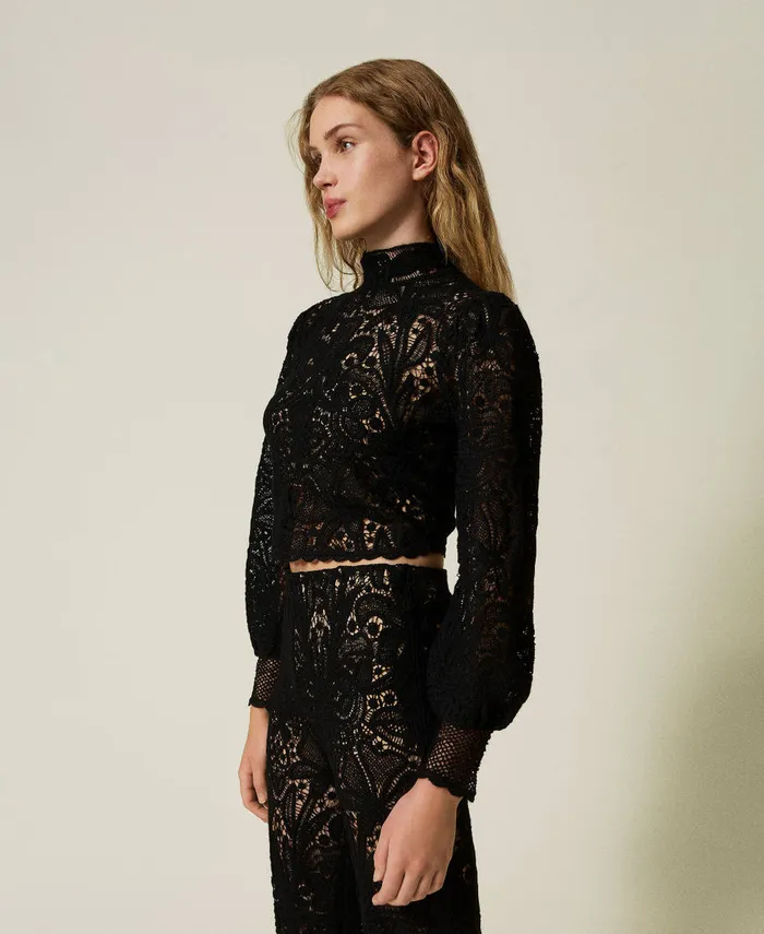 Twinset Floral Crochet Boxy Jumper Black Women Jumpers And Cardigans Twinset Floral Crochet Boxy Jumper Black Women Jumpers And Cardigans