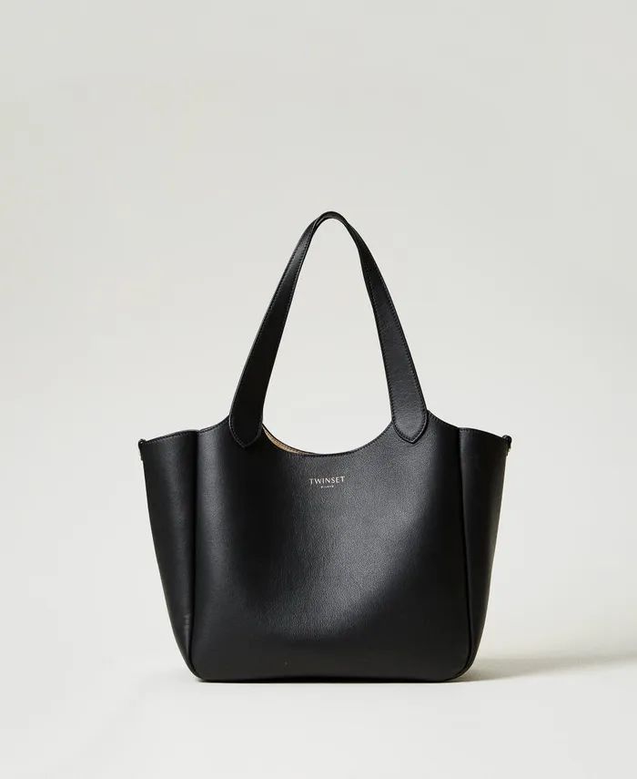 Twinset Forever Leather Shopper Bag Black Women Shopping Bags