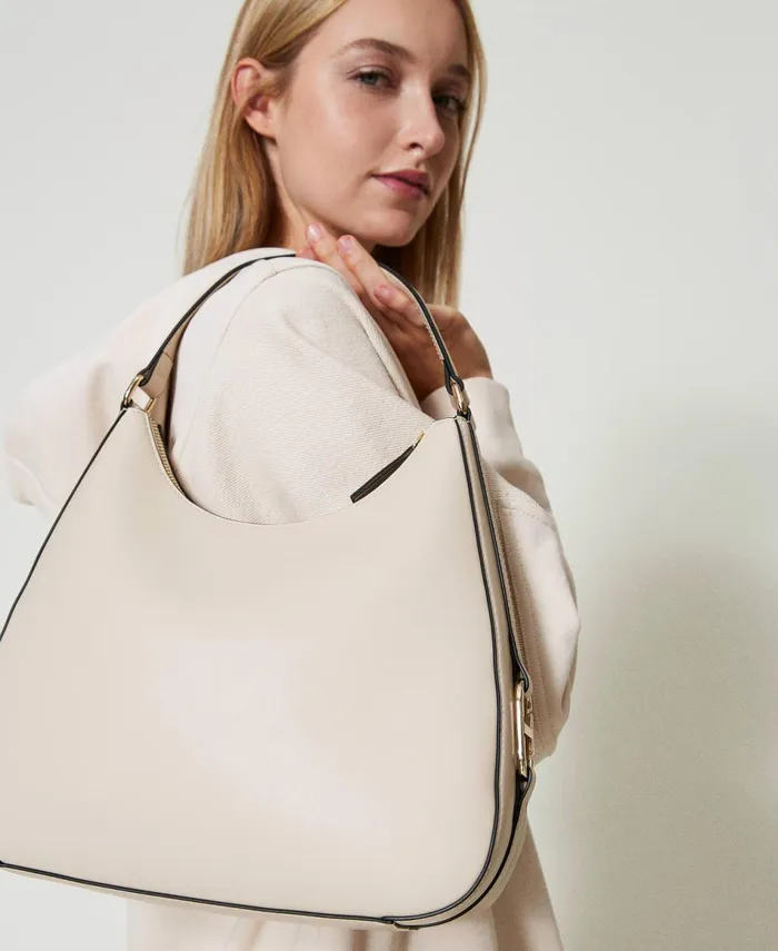 Twinset Hobo Bag With Oval T Buckle Old White Women Hobo Bags Twinset Hobo Bag With Oval T Buckle Old White Women Hobo Bags