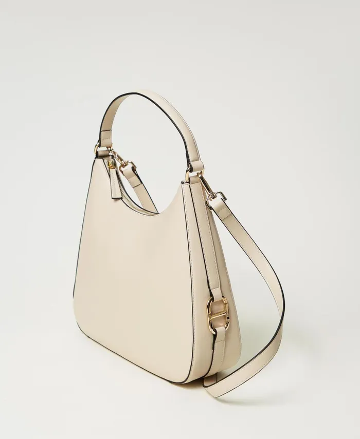 Twinset Hobo Bag With Oval T Buckle Old White Women Hobo Bags Twinset Hobo Bag With Oval T Buckle Old White Women Hobo Bags