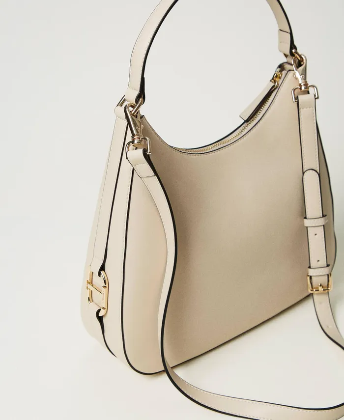 Twinset Hobo Bag With Oval T Buckle Old White Women Hobo Bags Twinset Hobo Bag With Oval T Buckle Old White Women Hobo Bags