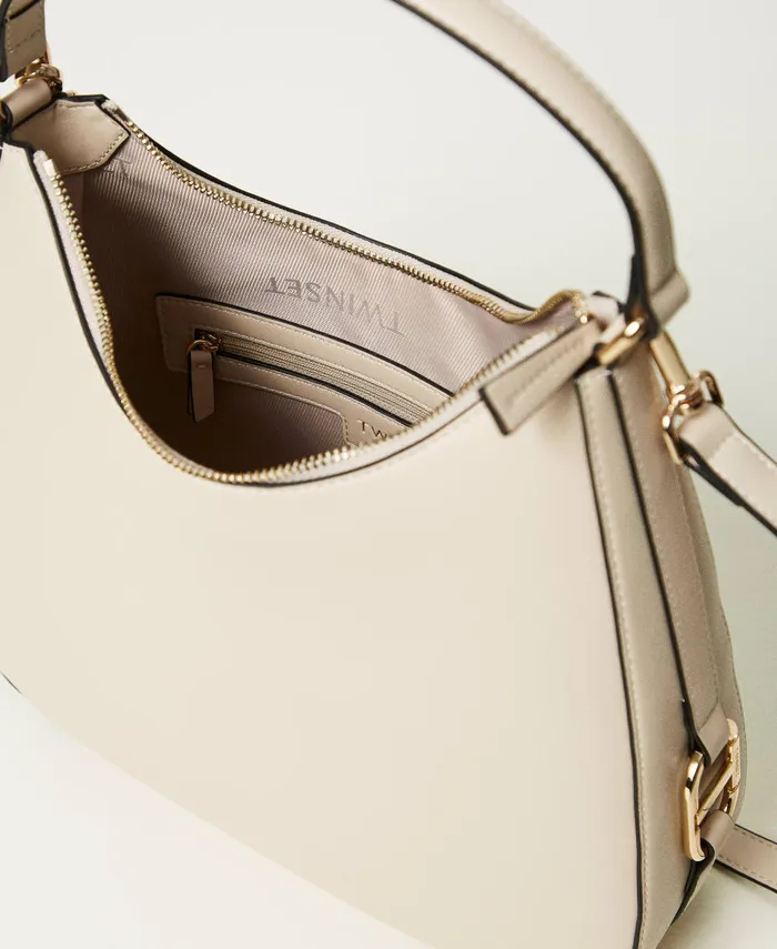 Twinset Hobo Bag With Oval T Buckle Old White Women Hobo Bags Twinset Hobo Bag With Oval T Buckle Old White Women Hobo Bags