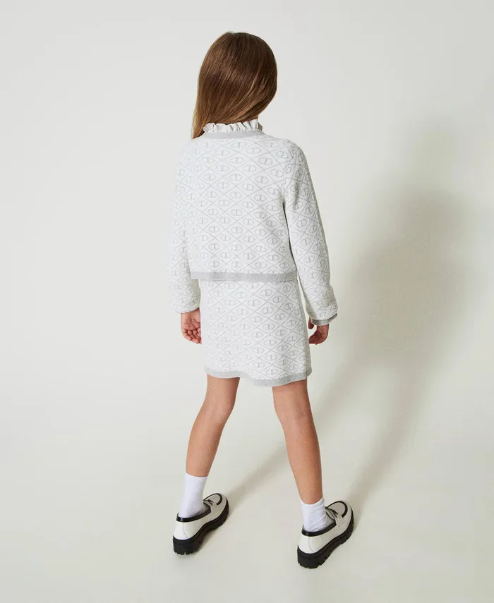 Twinset Jacquard Knit Short Skirt With Oval T Twotone Off White Metallic Silver Girl Skirts