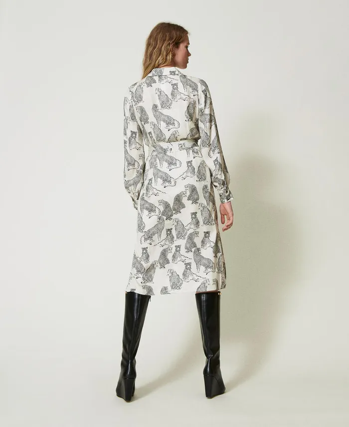 Twinset Jacquard Midi Dress With Jaguar Print Black Snow White Jaguar Print Women Dresses Twinset Jacquard Midi Dress With Jaguar Print Black Snow White Jaguar Print Women Dresses