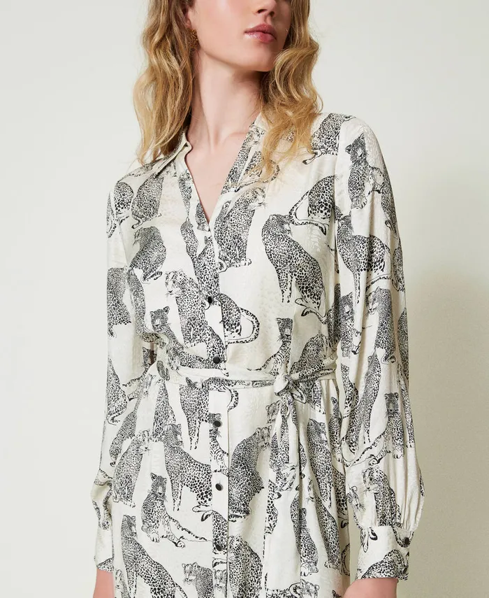 Twinset Jacquard Midi Dress With Jaguar Print Black Snow White Jaguar Print Women Dresses Twinset Jacquard Midi Dress With Jaguar Print Black Snow White Jaguar Print Women Dresses