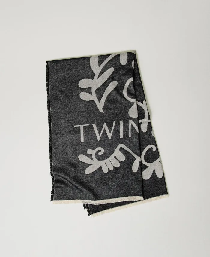 Twinset Jacquard Scarf With Logo Black Women Scarves