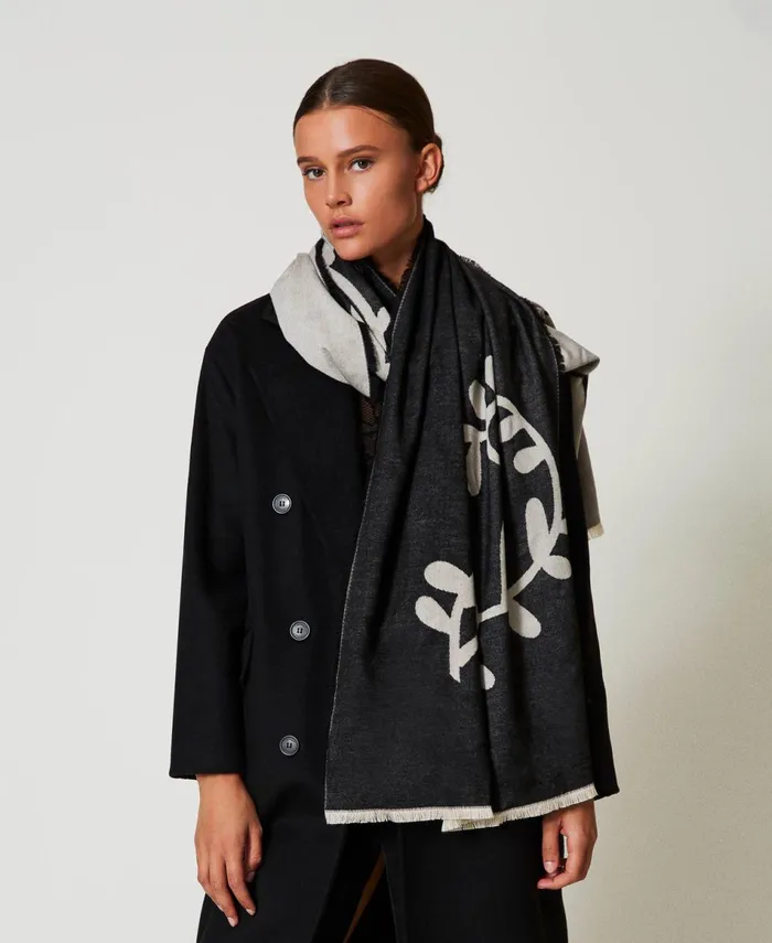 Twinset Jacquard Scarf With Logo Black Women Scarves Twinset Jacquard Scarf With Logo Black Women Scarves