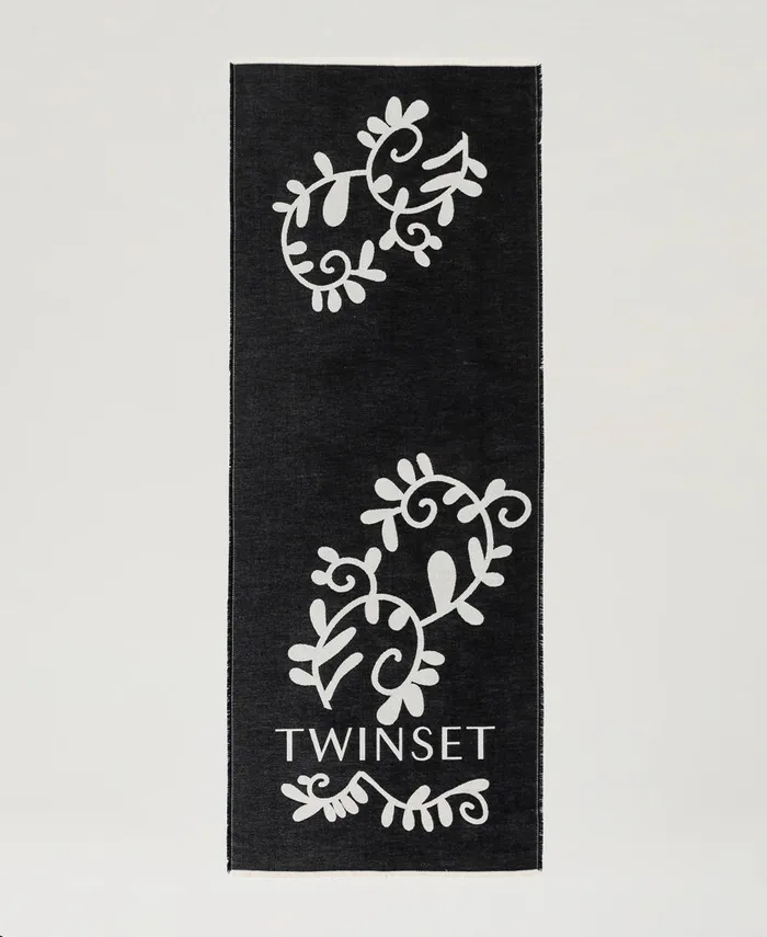 Twinset Jacquard Scarf With Logo Black Women Scarves Twinset Jacquard Scarf With Logo Black Women Scarves