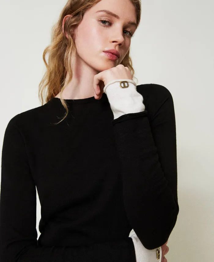 Twinset Jumper With Contrasting Details And Oval T Twotone Black Snow White Women Jumpers And Cardigans