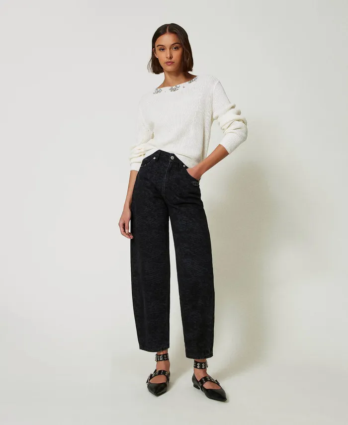 Twinset Jumper With Handmade Embroidery White Cream Women Jumpers And Cardigans Twinset Jumper With Handmade Embroidery White Cream Women Jumpers And Cardigans