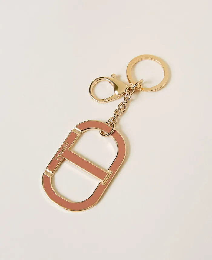 Twinset Keyring With Enamelled Oval T Mousse Pink Women Wallets And Keyrings