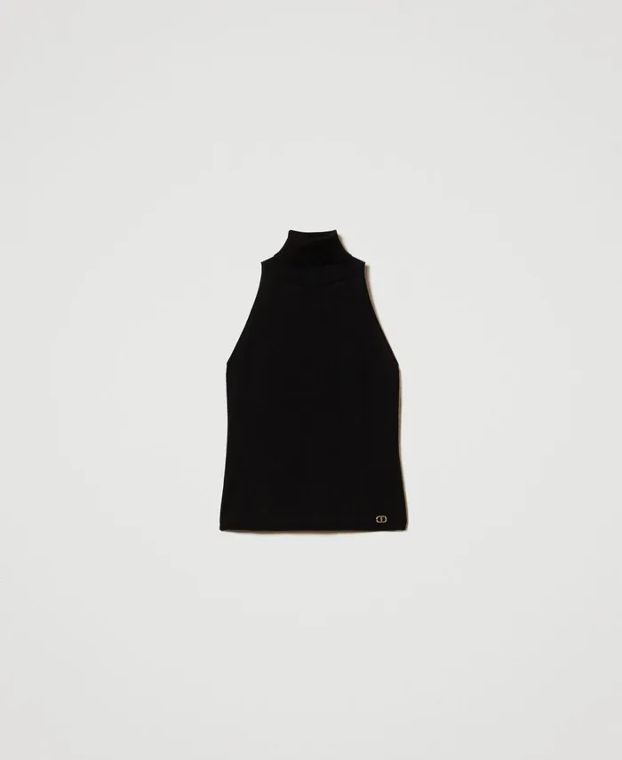 Twinset Knit Fitted Top Black Women TShirts And Tops Twinset Knit Fitted Top Black Women TShirts And Tops