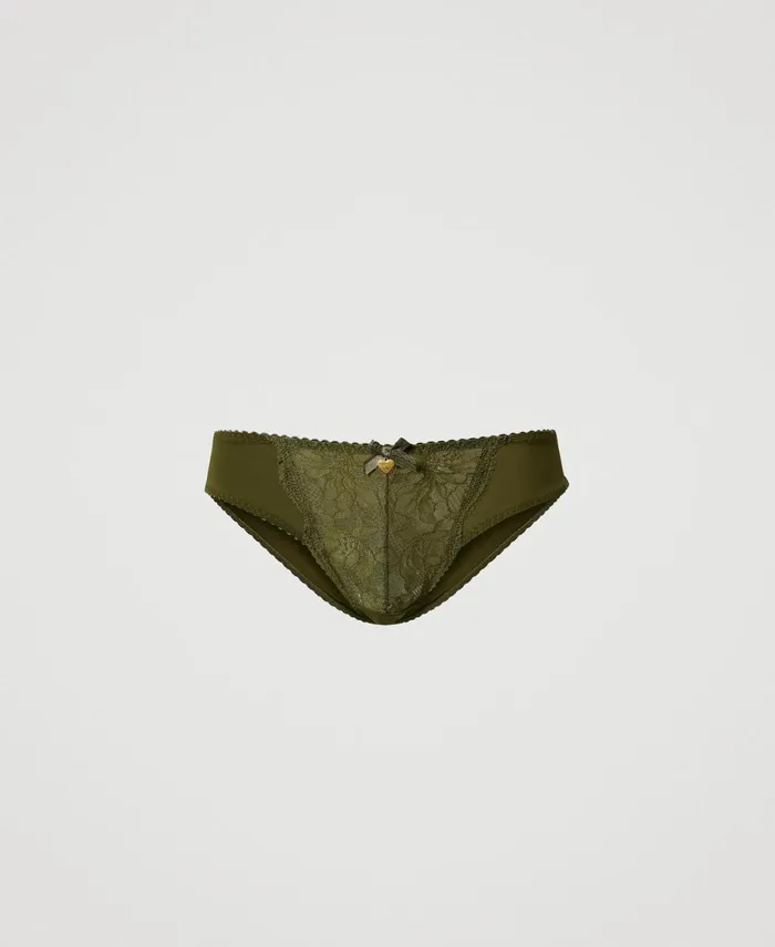 Twinset Lace And Charmeuse Briefs Green Moss Women Underwear And Nightwear Twinset Lace And Charmeuse Briefs Green Moss Women Underwear And Nightwear