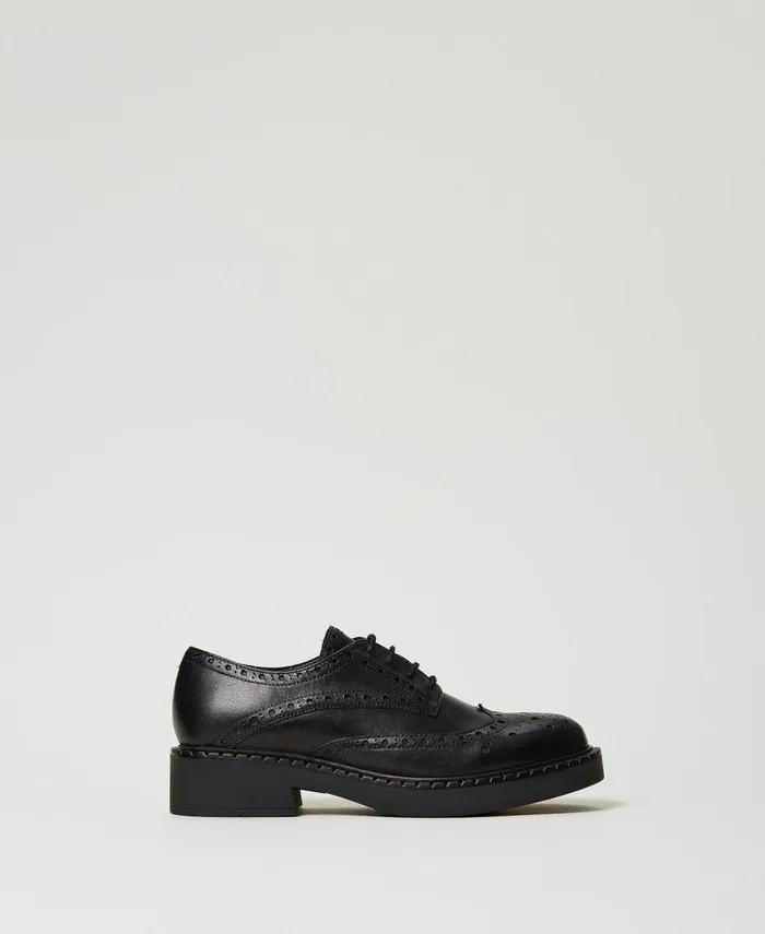 Twinset Leather LaceUp Shoes Black Women Ballet Flats And Loafers