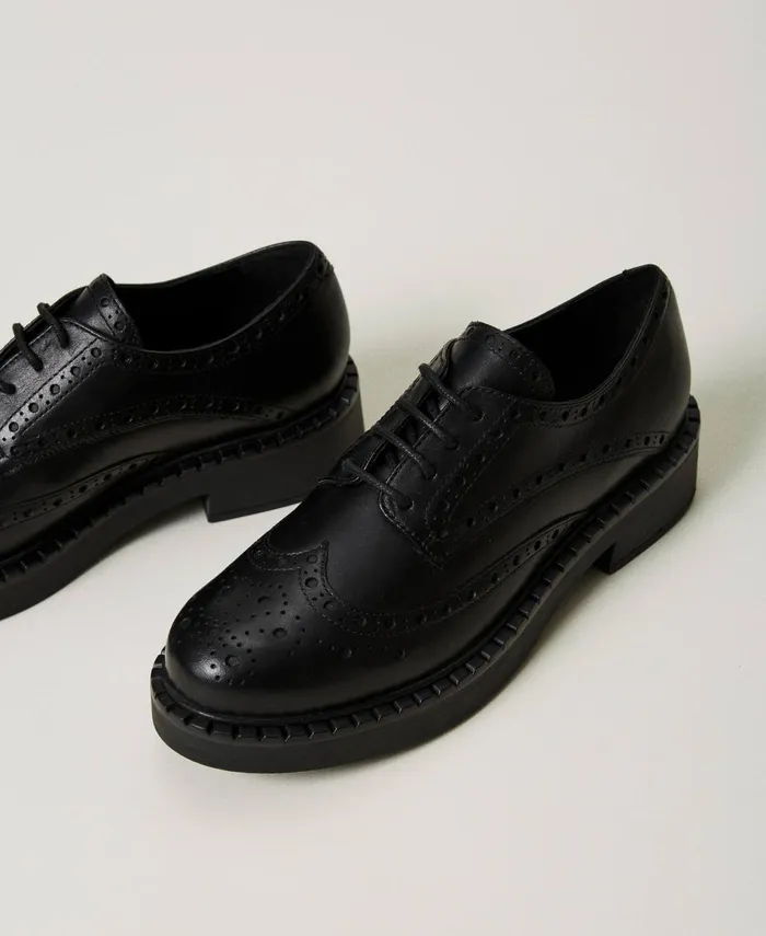 Twinset Leather LaceUp Shoes Black Women Ballet Flats And Loafers Twinset Leather LaceUp Shoes Black Women Ballet Flats And Loafers