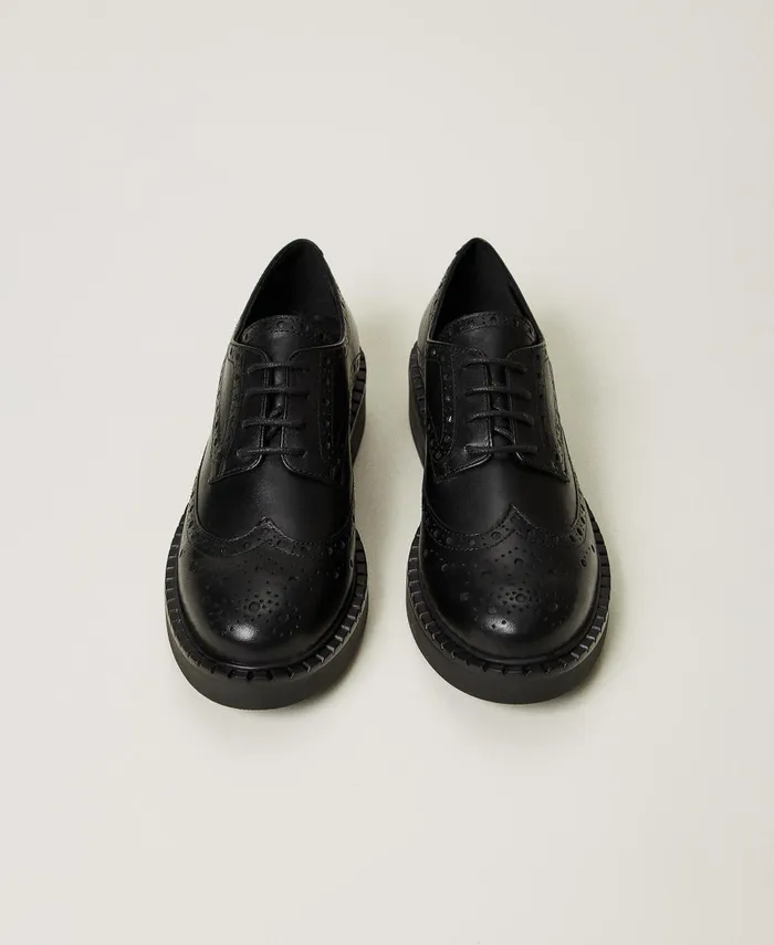 Twinset Leather LaceUp Shoes Black Women Ballet Flats And Loafers Twinset Leather LaceUp Shoes Black Women Ballet Flats And Loafers