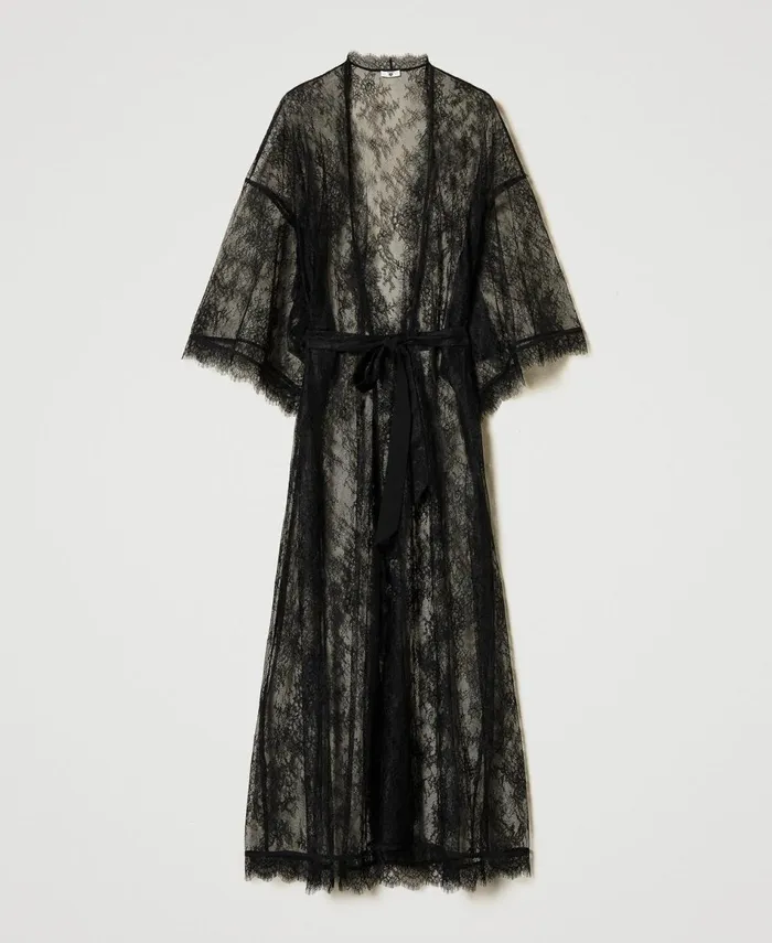 Twinset Long Lace Dressing Gown With Belt Black Women Underwear And Nightwear Twinset Long Lace Dressing Gown With Belt Black Women Underwear And Nightwear