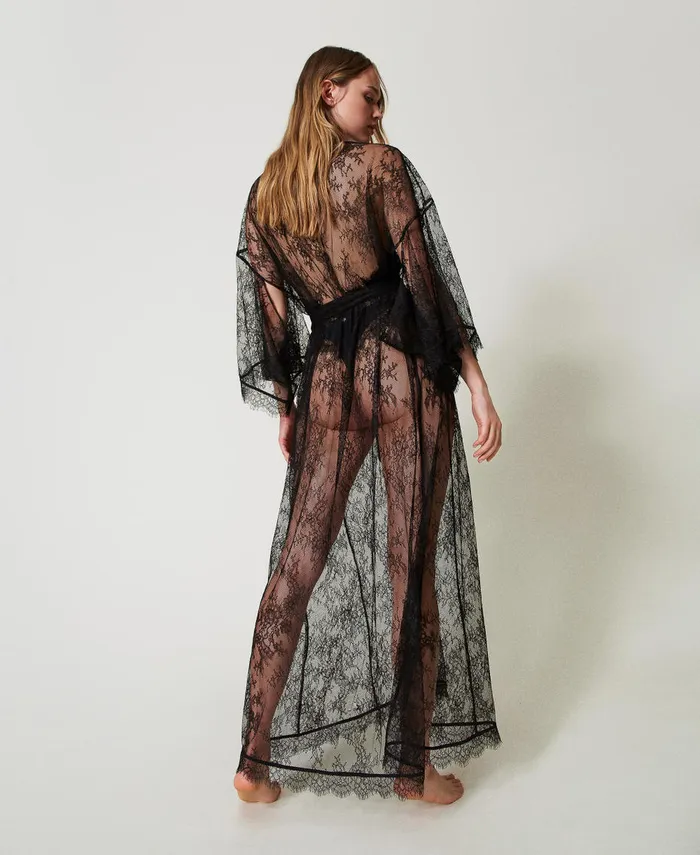 Twinset Long Lace Dressing Gown With Belt Black Women Underwear And Nightwear Twinset Long Lace Dressing Gown With Belt Black Women Underwear And Nightwear
