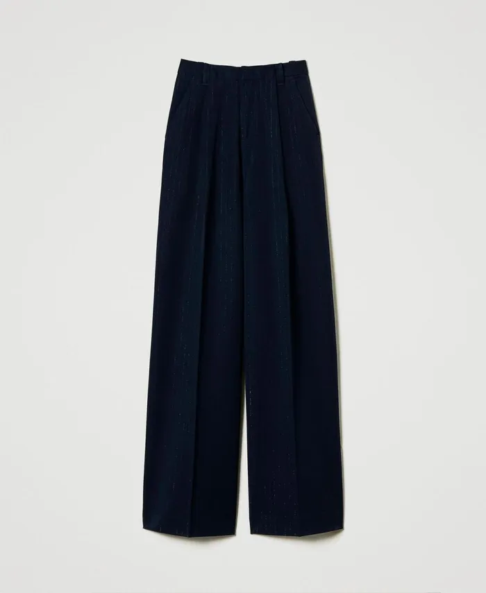 Twinset Lurex Pinstripe Wide Leg Trousers Lurex Pinstripe Indigo Women Trousers Twinset Lurex Pinstripe Wide Leg Trousers Lurex Pinstripe Indigo Women Trousers