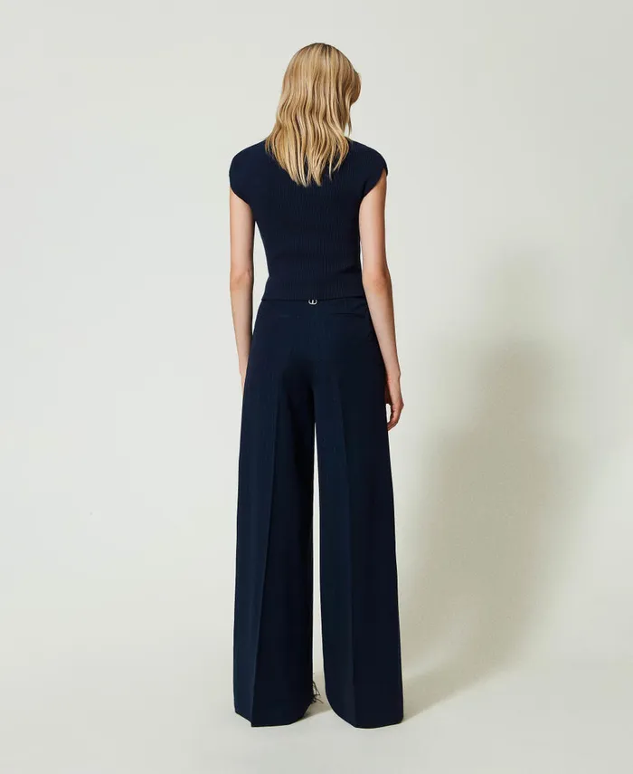 Twinset Lurex Pinstripe Wide Leg Trousers Lurex Pinstripe Indigo Women Trousers Twinset Lurex Pinstripe Wide Leg Trousers Lurex Pinstripe Indigo Women Trousers