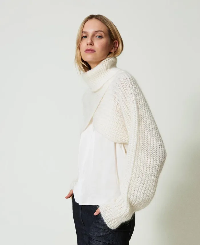 Twinset Mohair Blend Knit Shrug White Snow Women Jumpers And Cardigans Twinset Mohair Blend Knit Shrug White Snow Women Jumpers And Cardigans