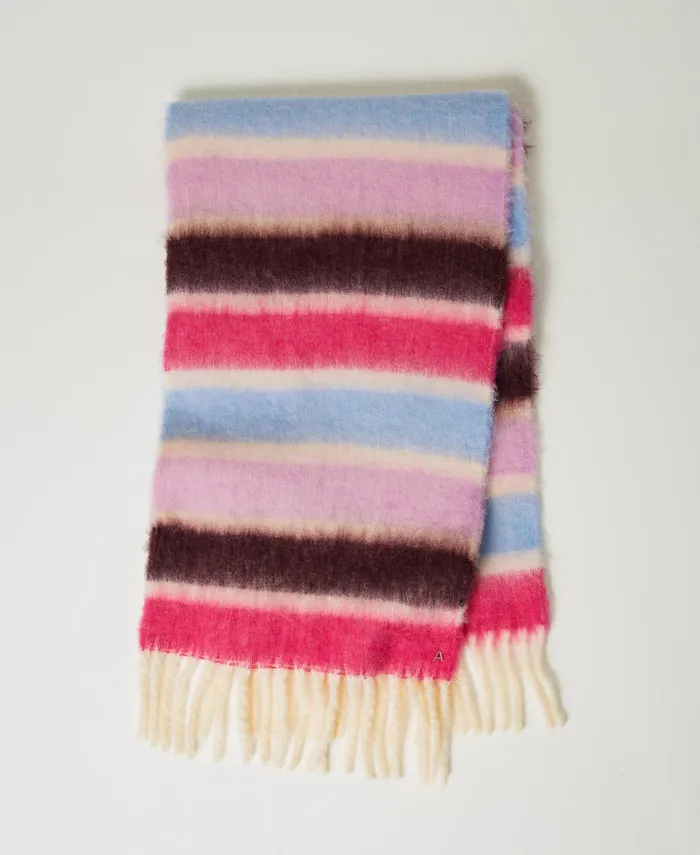 Twinset Multicolour Striped Scarf With Fringes Off White Multicolour Stripes Women Scarves Twinset Multicolour Striped Scarf With Fringes Off White Multicolour Stripes Women Scarves