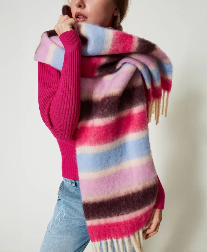 Twinset Multicolour Striped Scarf With Fringes Off White Multicolour Stripes Women Scarves Twinset Multicolour Striped Scarf With Fringes Off White Multicolour Stripes Women Scarves