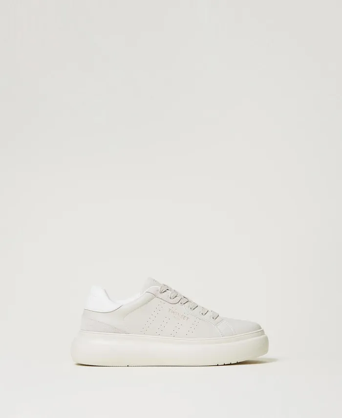 Twinset Openwork Trainers With Logo Pearl Gray Women Trainers