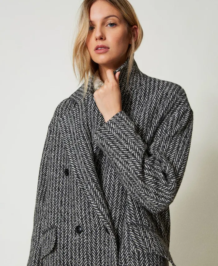 Twinset Pinstripe Wool Blend Coat Salt Pepper Snow Black Stripe Women Jackets And Outerwear Twinset Pinstripe Wool Blend Coat Salt Pepper Snow Black Stripe Women Jackets And Outerwear