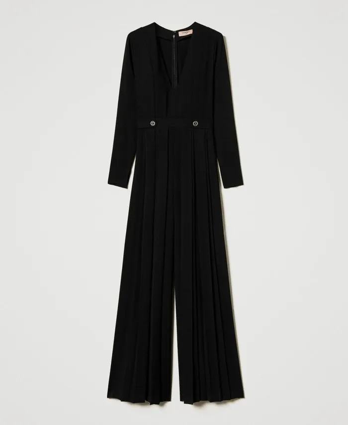 Twinset Pleated Crpe Jumpsuit With Buttons Black Women Dresses Twinset Pleated Crpe Jumpsuit With Buttons Black Women Dresses