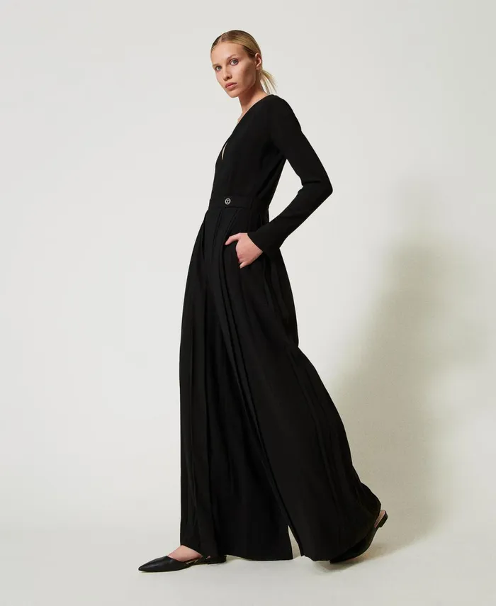 Twinset Pleated Crpe Jumpsuit With Buttons Black Women Dresses Twinset Pleated Crpe Jumpsuit With Buttons Black Women Dresses