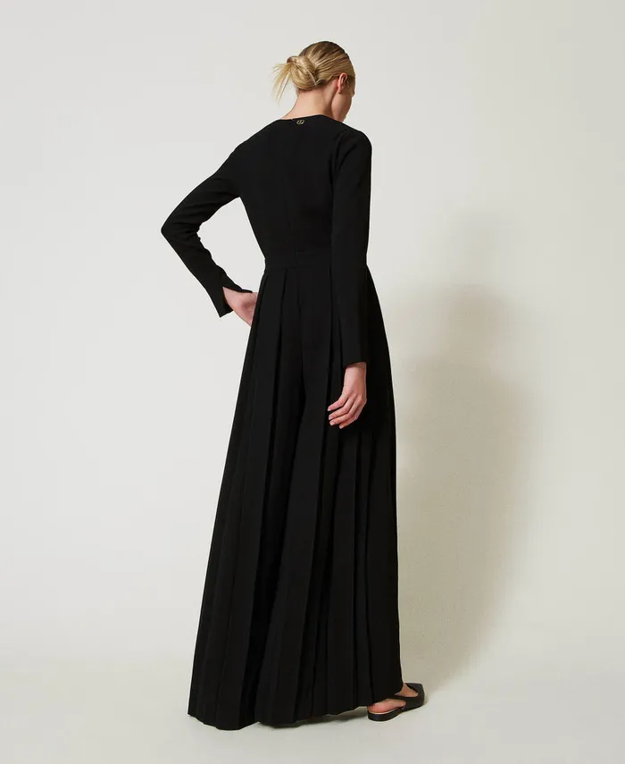 Twinset Pleated Crpe Jumpsuit With Buttons Black Women Dresses Twinset Pleated Crpe Jumpsuit With Buttons Black Women Dresses